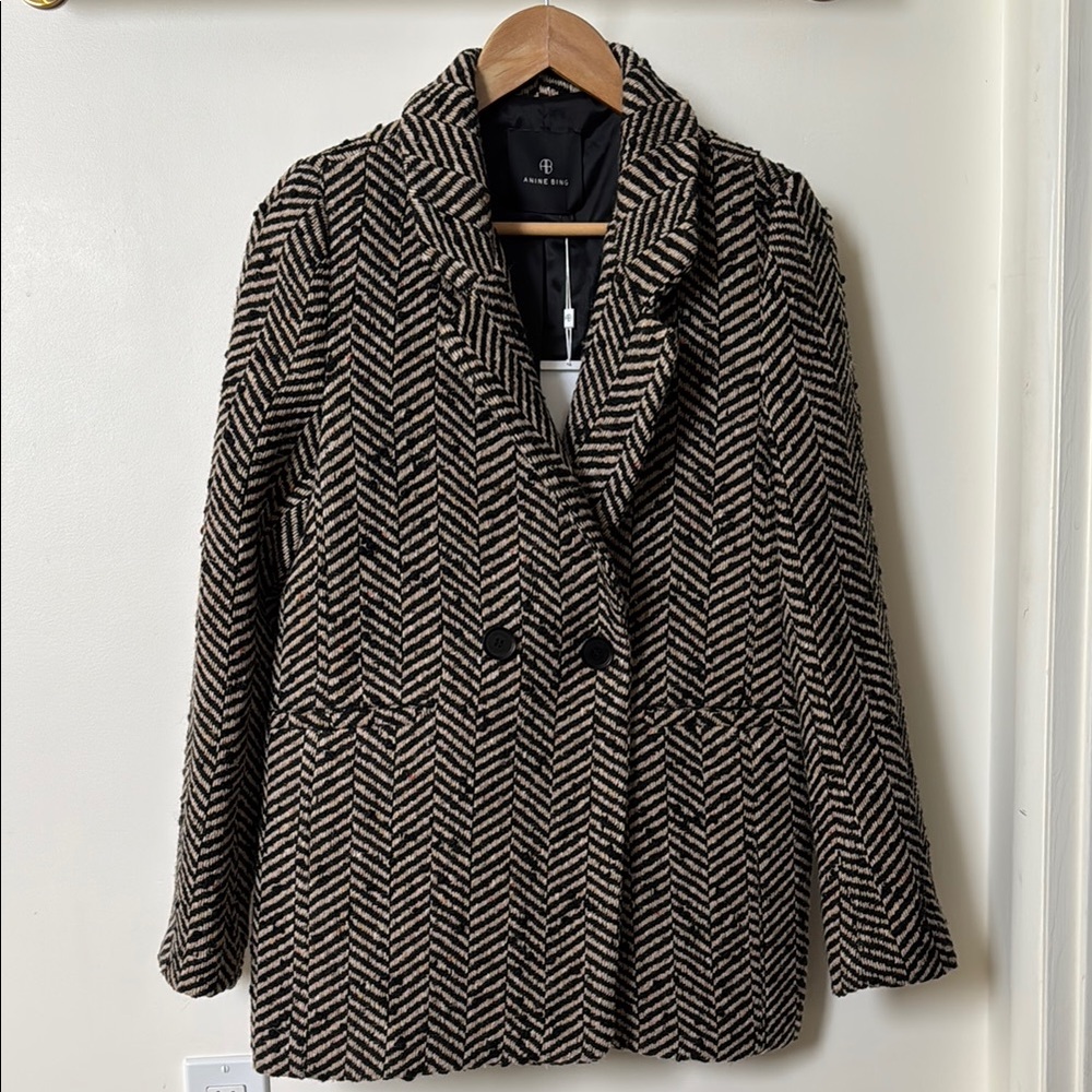NWT Anine Bing Diana Herringbone Tweed Blazer